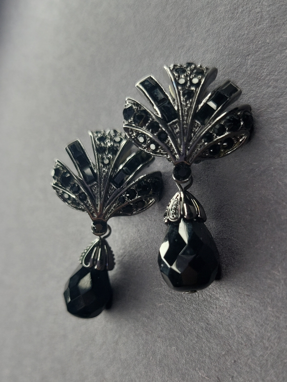 Carolee Black Fan Drop Clip-On Earrings